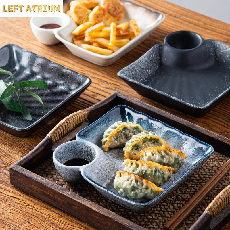 

Japanese Ceramic Tableware Creative Dumpling Plate with Vinegar Dish French Fries Plate Snack Plate Molecular Cuisine Tableware