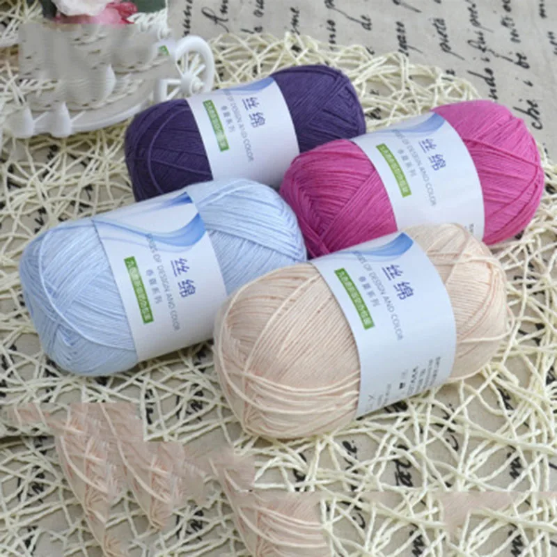 10Ballx50gSoft And Smooth Natural Silk Cotton Hand Woven Yarn Baby Cotton Crochet Knitted High Quality Cotton Yarn