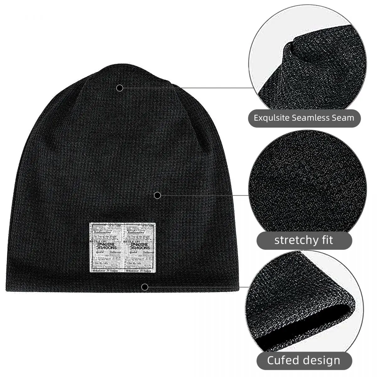 Imagine Dragons Waffle Knit Fleece Lined Beanie with PU Leather Patch Unisex Warm Winter Soft Cap