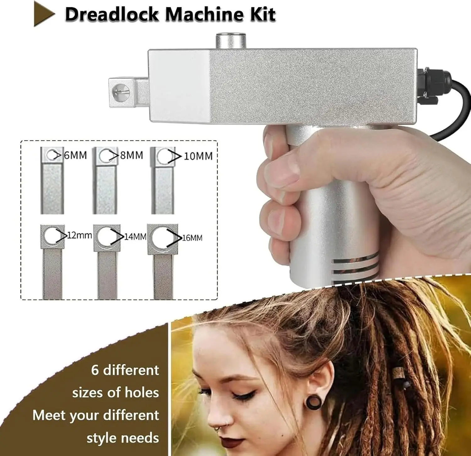 Dreadlocks Machine,Portable Handheld Instant Machine 6 Different Sizes of Holes,Automatic Dreadlock Machine DIY Dreadlocks