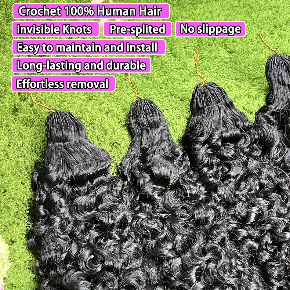 Burmese Curly Crochet Hair Extensions 100grams/pack Pre-Separated Invisible Knotless Curly Braids Feather Crochet Human Hair