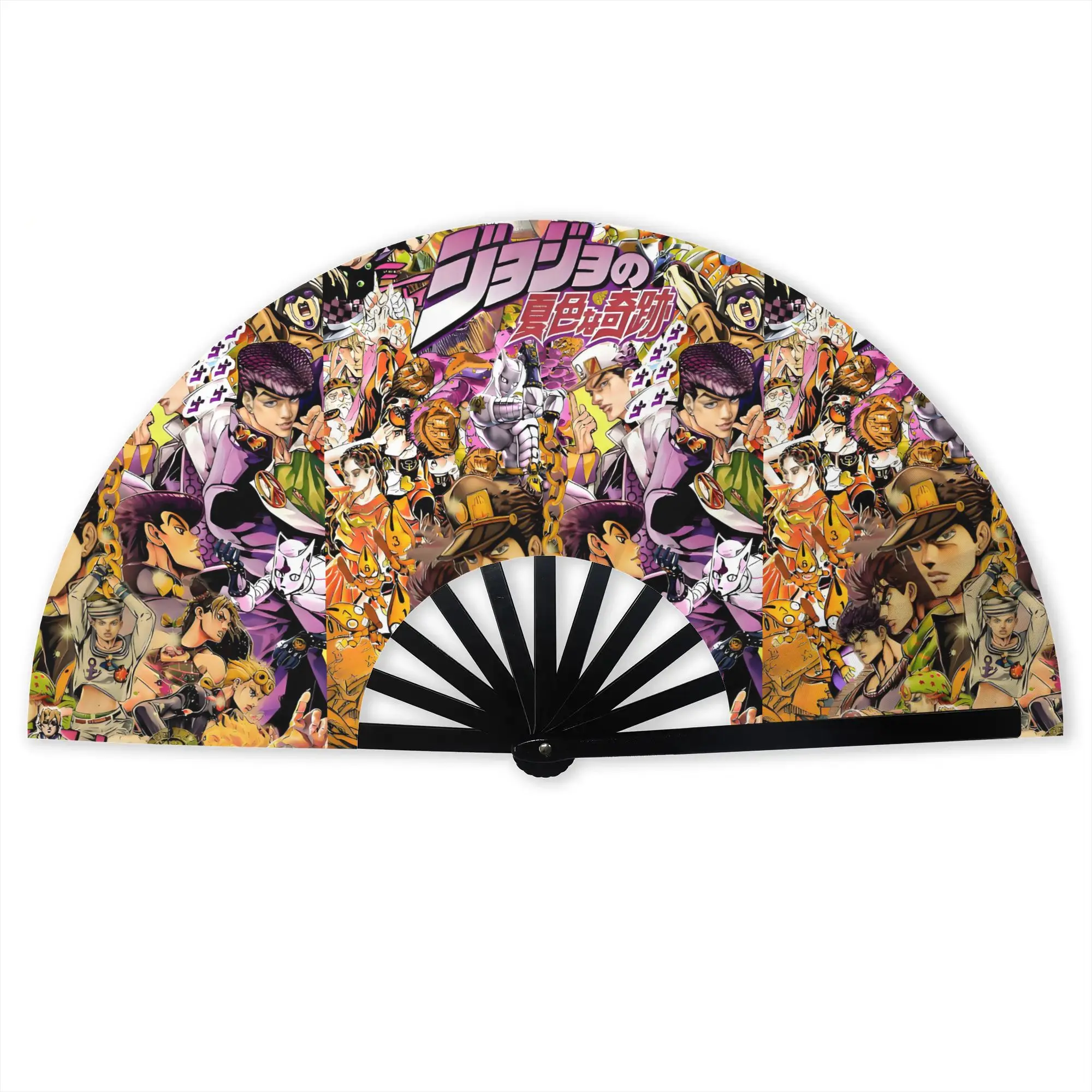 Retro JoJos Bizarre Folding Hand Fan Adventure Manga Japanese Polyester Fabric Fan Fashion Summer Accessory Decorative Fans