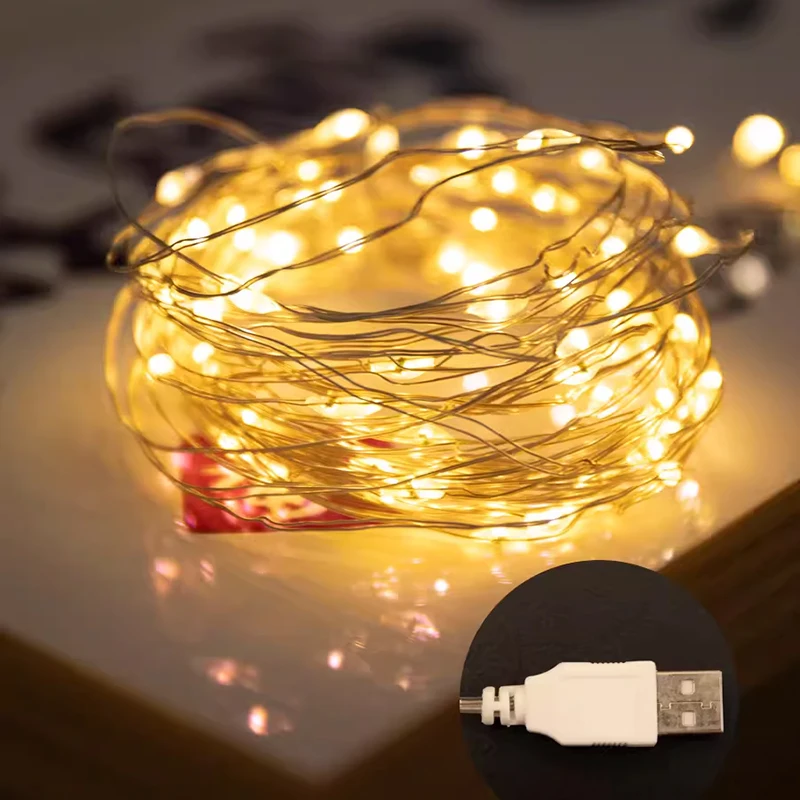 2/5/10M Led Licht String Usb Voeding Slaapkamer Woonkamer Tuin Binnenplaats Sprookjesachtige Slinger Lamp Kerst Bruiloft Feest Decor