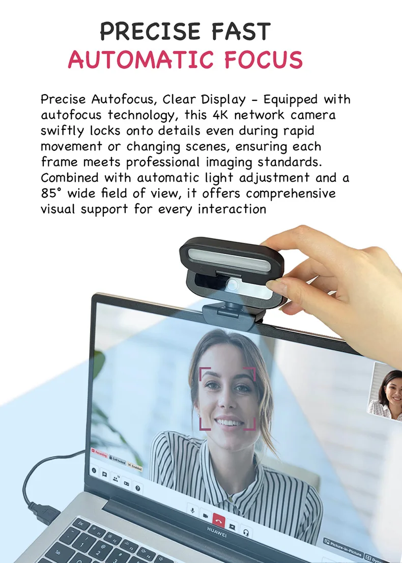 4K USB Webcam with Fill Light, Halloween Gift, Plug-and-Play, Autofocus Streaming Camera