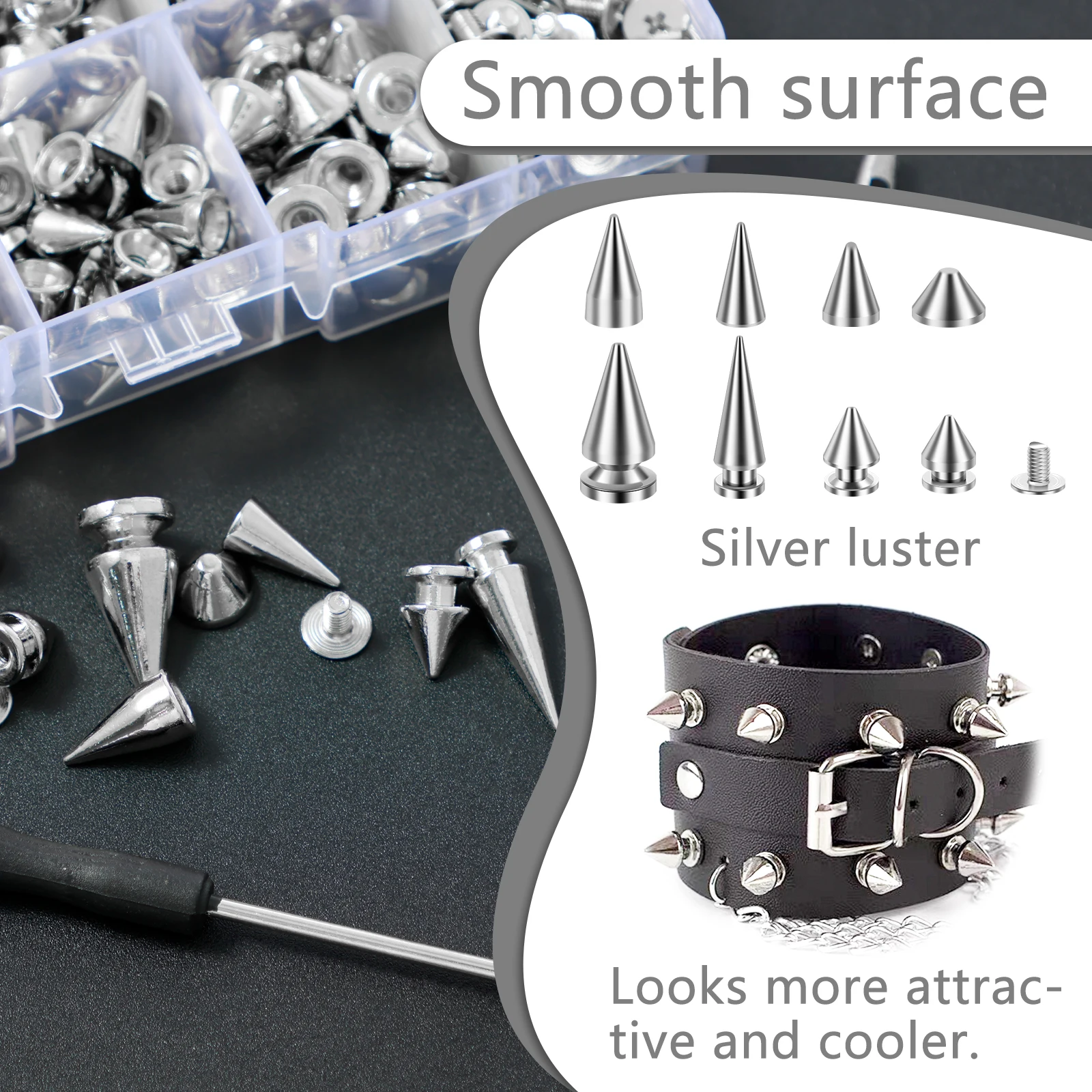 359PCS Round Cone Spikes Catalpa Alloy Screwback Punk Rivet Screw Back Studs and Spikes Kit DIY Clothes Leather Craft Accessorie
