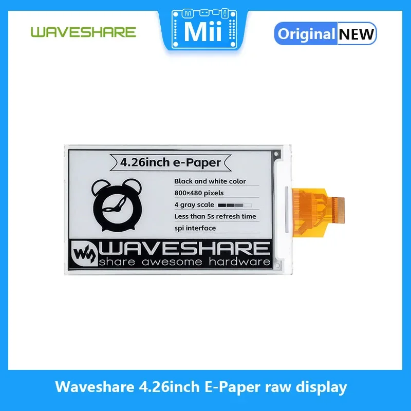 

Waveshare 4.26inch E-Paper raw display, 800x480, Black/White, SPI Communication for Raspberry Pi/Jetson Nano/Arduino/STM32