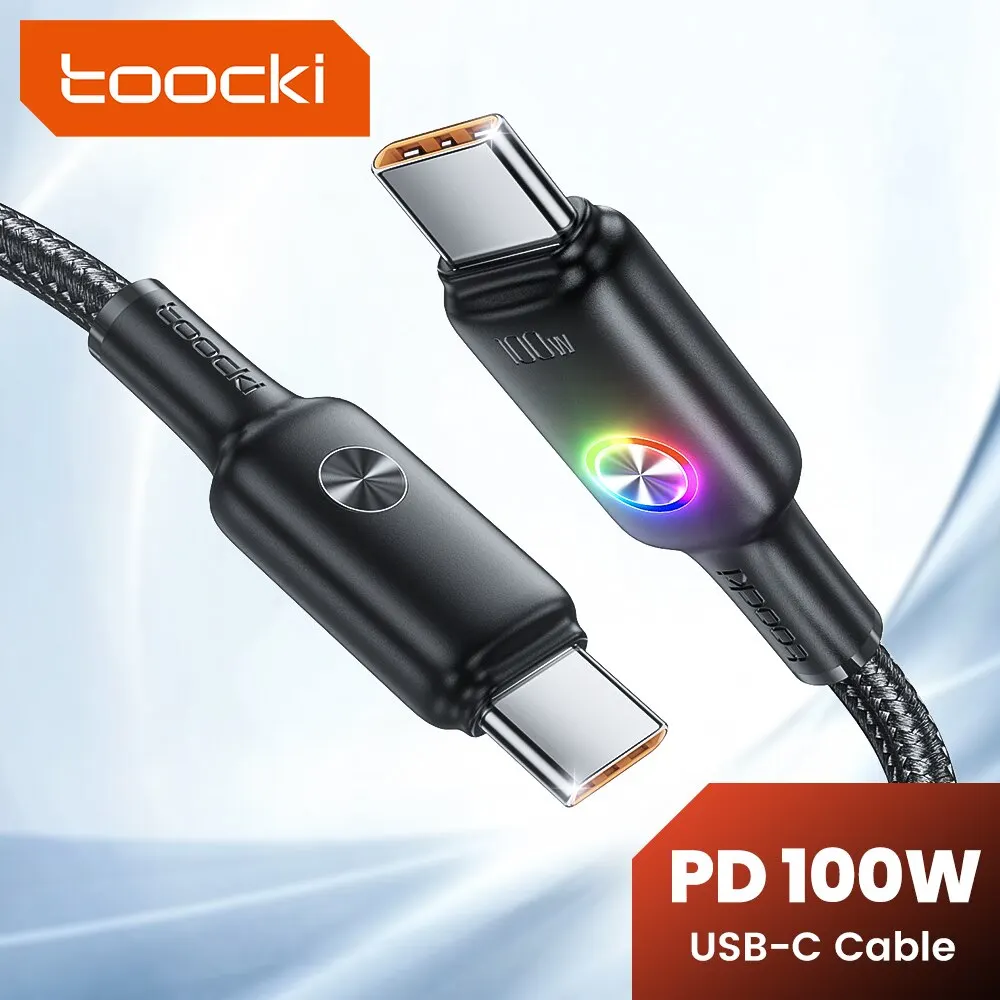 Toocki PD 100W Type C To Type C Cable 5A Fast Charging Cord LED Indiactor USB C To USB C Cable For Huawei Xiaomi Realme Samsung