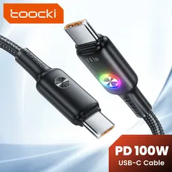Toocki PD 100W Type C To Type C Cable 5A Fast Charging Cord LED Indiactor USB C To USB C Cable For Huawei Xiaomi Realme Samsung
