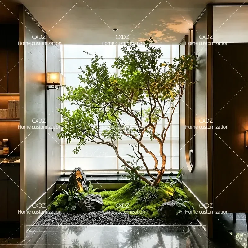 Simulation green plant horse drunk wood hotel under the stairs landscaping club hotel shopping mall villa patio interior
