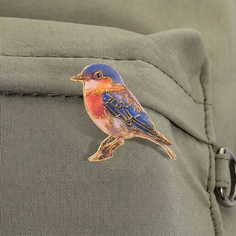 Realistische Aquarell-Tier-UV-Druck-Abzeichen Blauer Vogel Wolfskopf Anstecknadeln Naturkunst Metallbroschen Anstecknadel-Set Geschenk – Detail 3