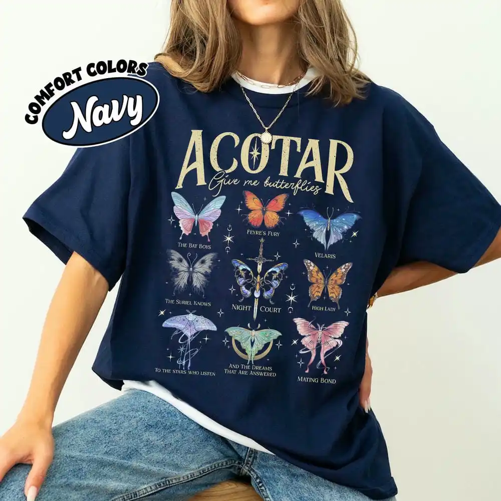 여성 캐주얼 Acotar 나비 컴포트 유니섹스 티 팬 판타지 웃긴 Acotar 나에게 나비 복장 책 티 streetwear를 제공하십시오