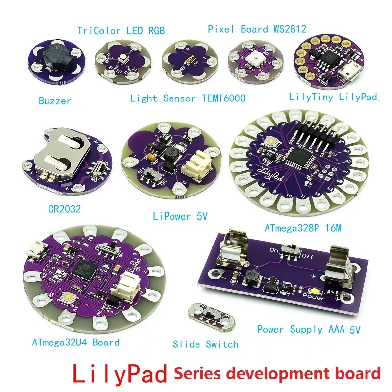 Lilypad Series Development Board 328P 32U4 WS2812 Buzzer TEMT6000 CR2032