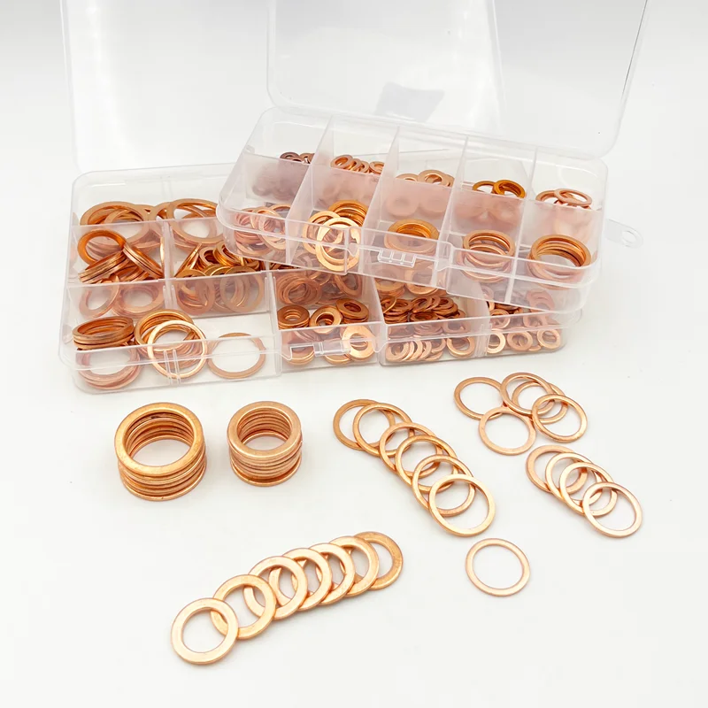 Premium Copper Metric Sealing Crush Washers Kit Flat Ring Oil Drain Plug Crush Gasket Seal Bolt for Automotive Motorcycles