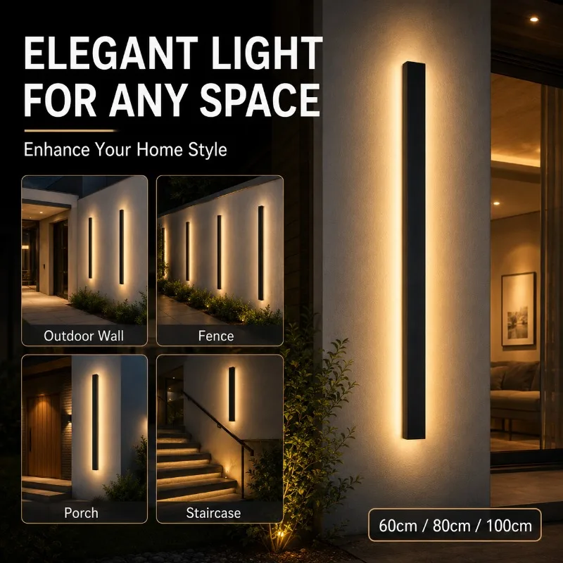 60cm 80cm 100cm Outdoor LED Wall Light Waterproof  Linear Up Down Sconce for Villa Garden Courtyard Balcony Wall  Lamp