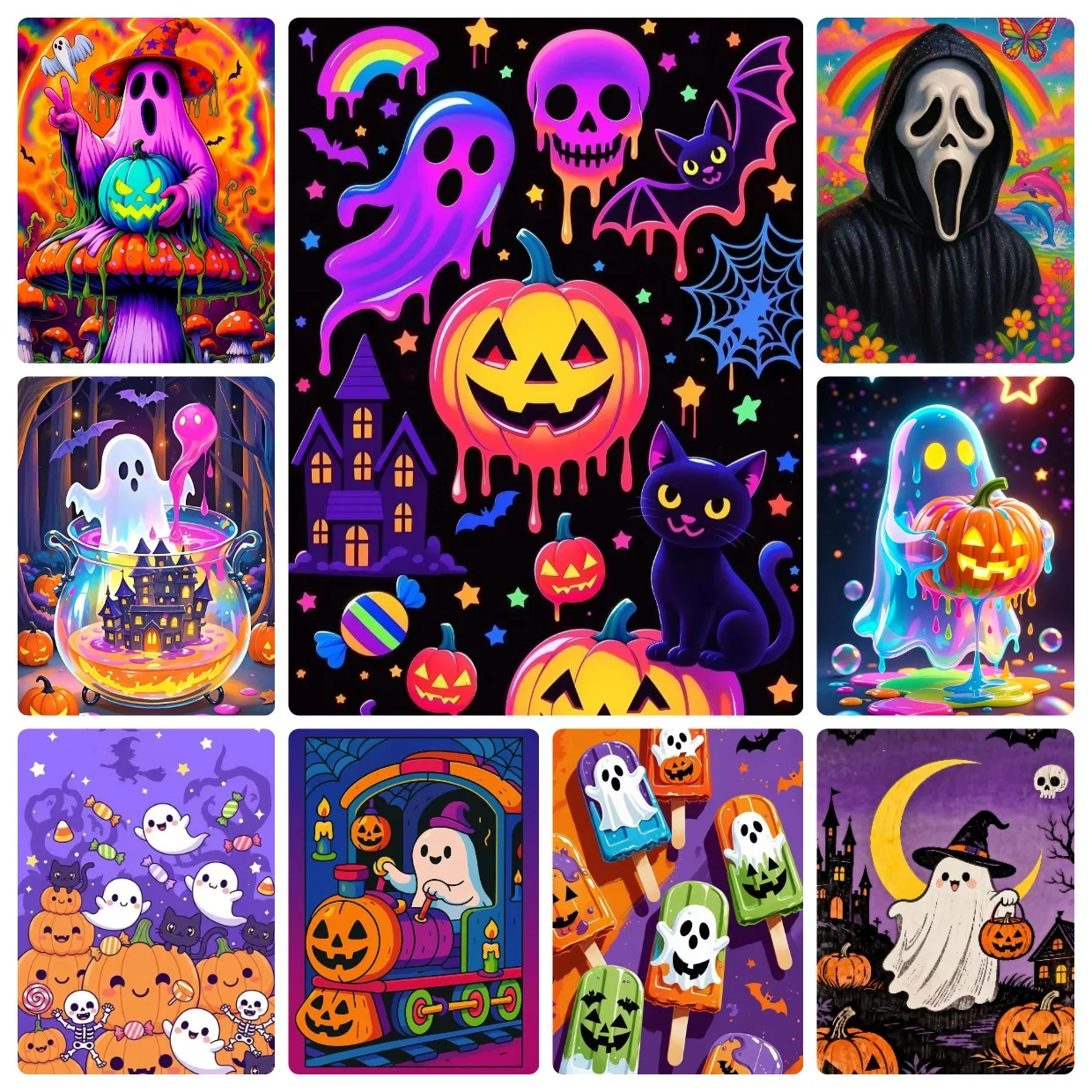 Halloween Colorful Candy‑tone Spooky Ghost Scene Jigsaw Puzzles 500/1000/1200/2000PCS Handmade Art Exquisite Home Decor Gift