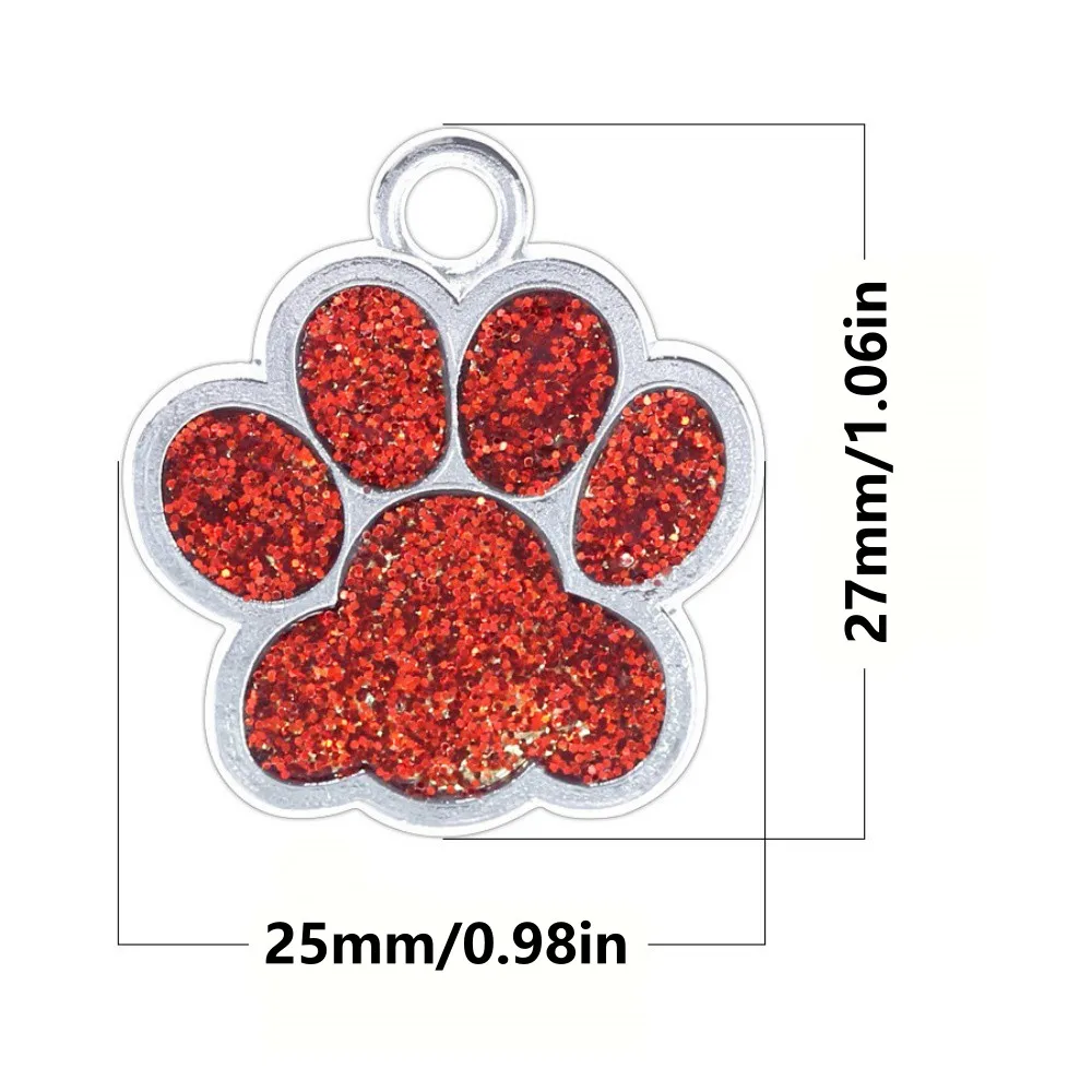 Personalized Pet Id Tag With Glitter Paw Design Custom Engraved Dog Cat Name Tag Multi-Color Pet Collar Charm Pet Identification