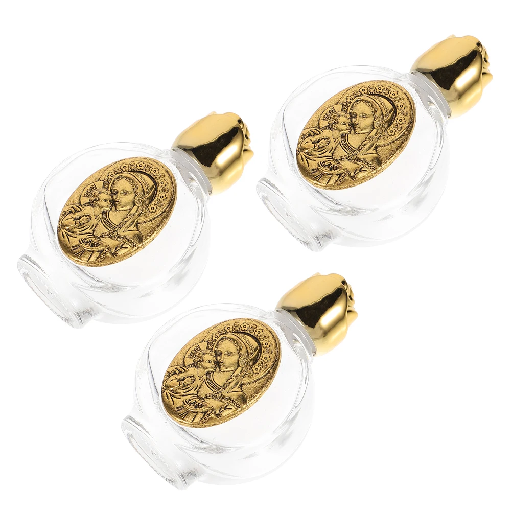 

3Pcs Glass Holy Water Bottles Small Lightweight Reusable Catholic Christian Blessing Container for Church Baptism Festival