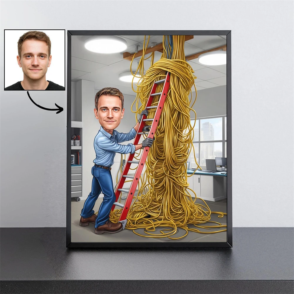 Electrician Gift Custom Caricature From Photo Prints Electrician Cartoon Portrait Poster Funny Electrician Father's Day Gift