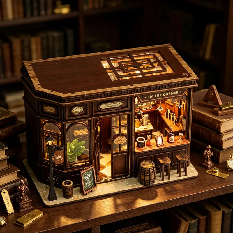 3D Wooden Puzzle Book Nook DIY Mini Magic Library House Kit Handmade Bookshelf Decor Bookend Building Set for Xmas Birthday Gift