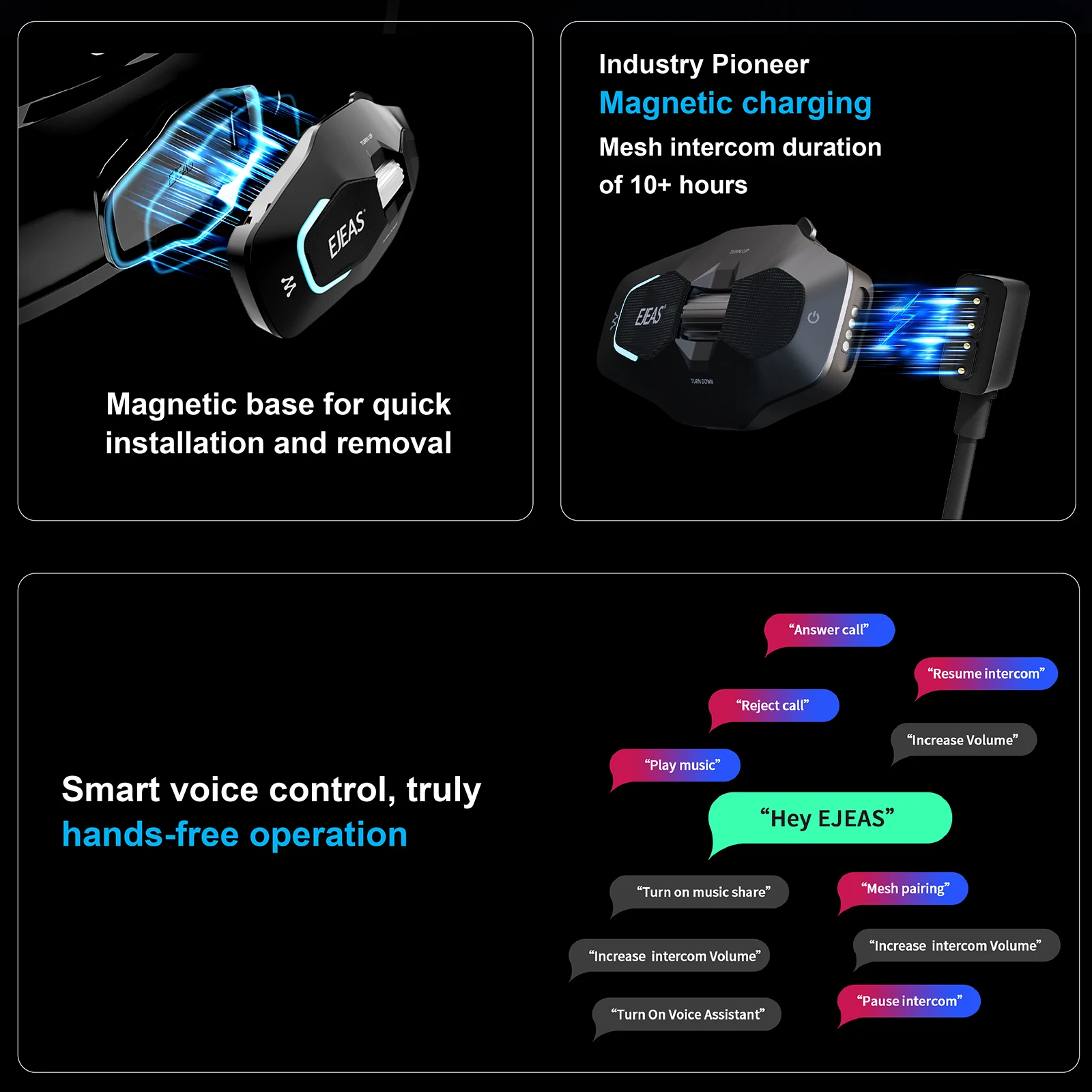 EJEAS X10 Cuffie per casco moto 2-10 ciclisti Mesh4.0 + 5G + BT Sistemi di comunicazione Audio Multitasking Ricarica magnetica FM IP67