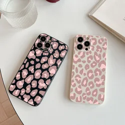 Modne etui z różowym lampartem do iPhone'a 11 12 Mini 13 14 15 Pro Max płynny silikon miękki 7 Plus XR XS Max wstrząsoodporny pokrowiec