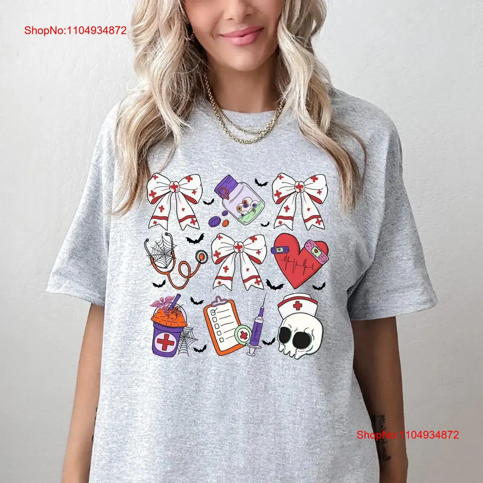 

Футболка с бантом для медсестры на Хэллоуин для жутких студентов, свитшот, винтажная стираная универсальная повседневная уличная одежда унисекс