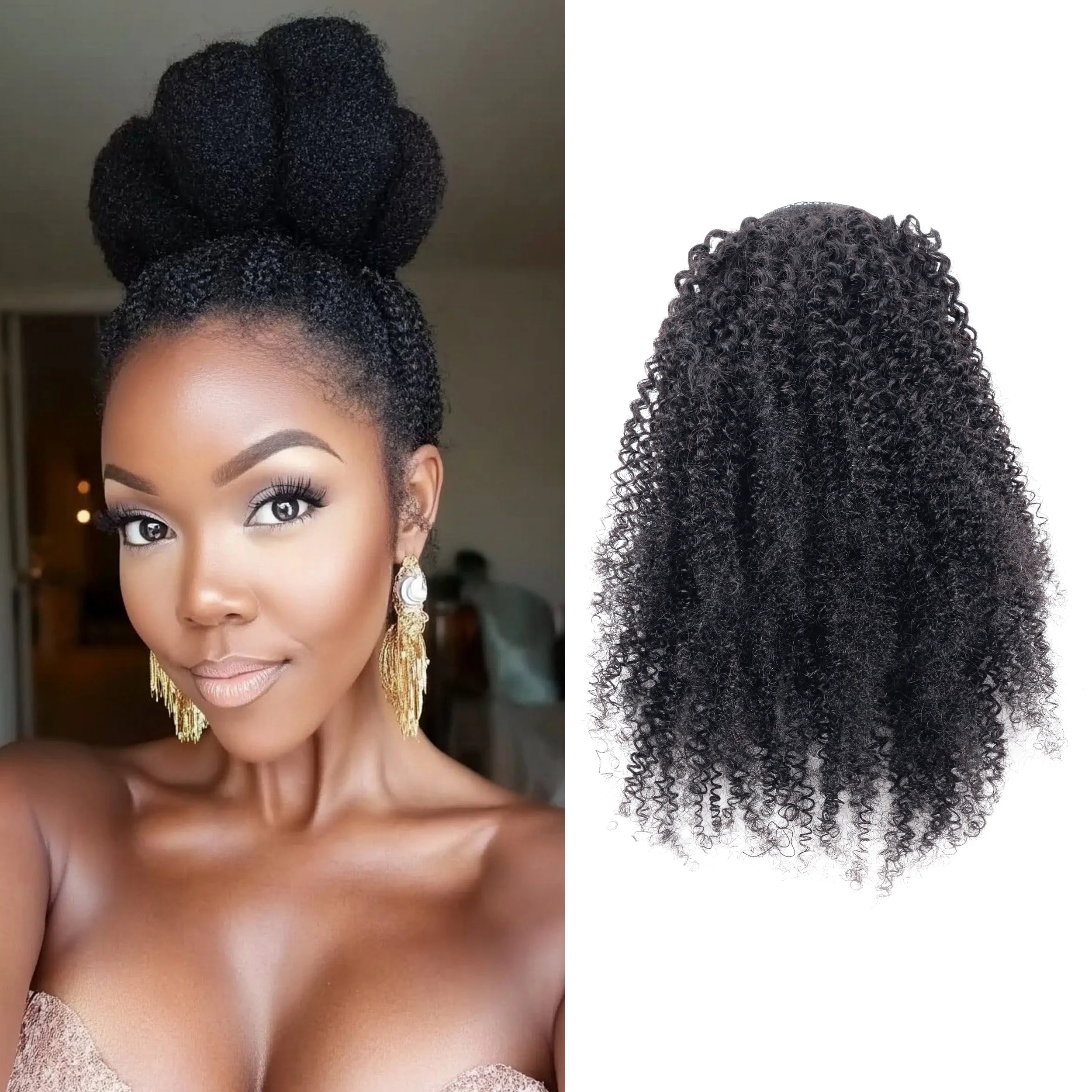 Full Thickness 3C Afro Kinky Curly Raw Hair Weaves One Donor Human Hair Drawstring Ponytail With Easy Combs