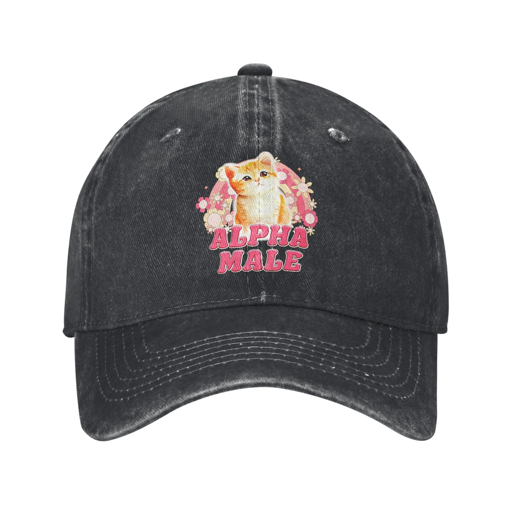 Alpha-Male Cat Funny Kitten Baseball Cap Casual Distressed Denim Rainbow Floral Snapback Cap Men Women Outdoor Adjustable Hats