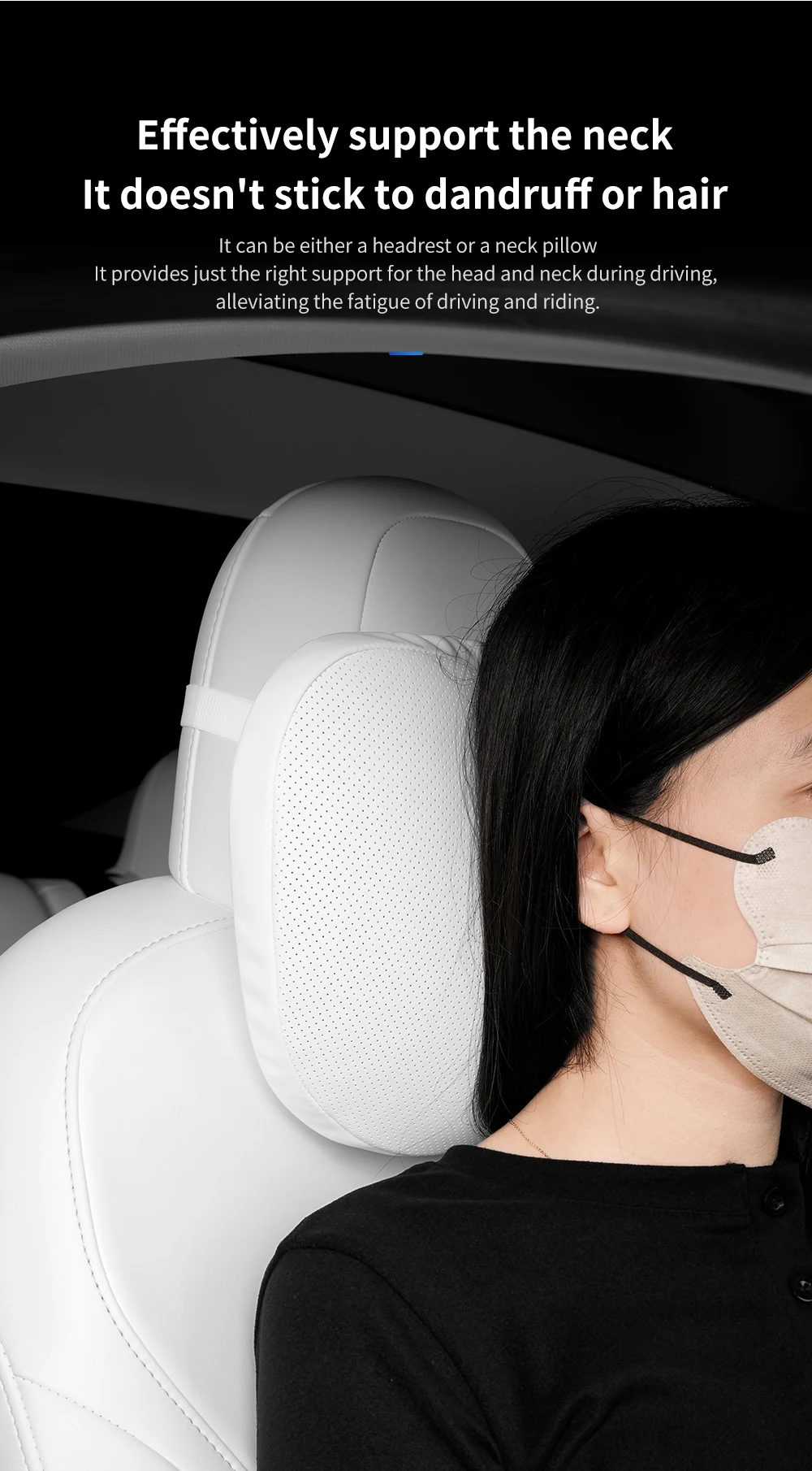 Für Tesla Model 3/Y Juniper Beflocktes/Leder-Autositz-Nackenkissen Weiches Memory-Nackenkissen Hochwertige Kopfstütze Lendenwirbelstütze – Detail 2