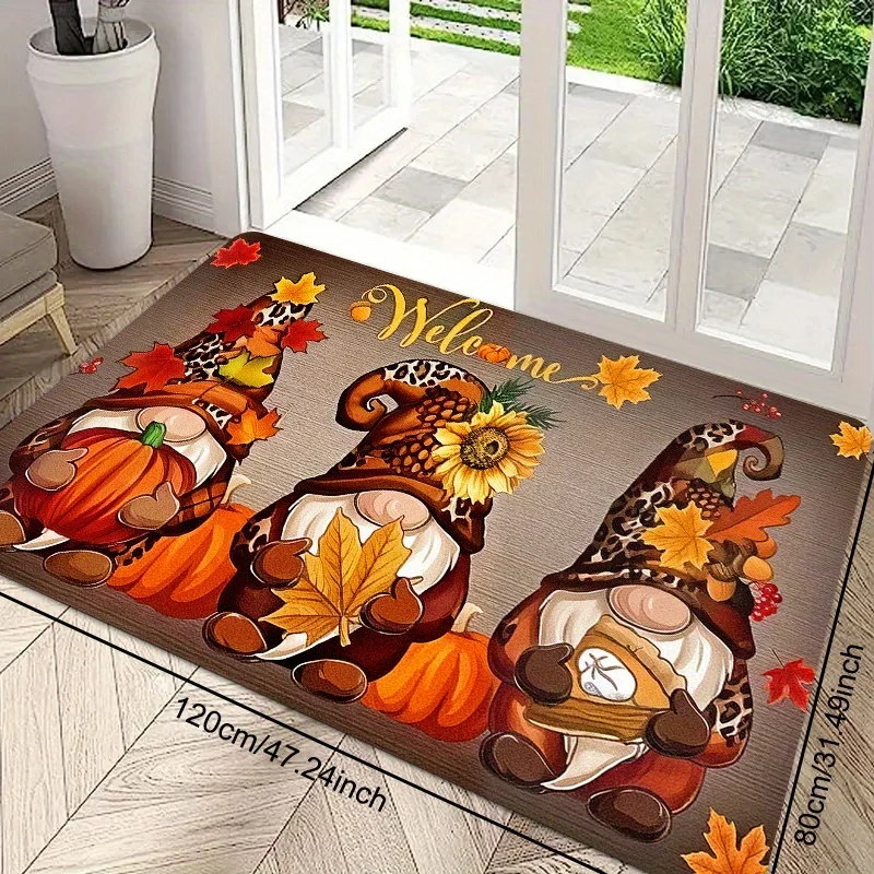 1pc Charming Autumn Dwarf Doorway Mat,Non-Slip, Mat with Festive Gnome&Pumpkin Design for Indoor/Outdoor Entryways, Door Mat