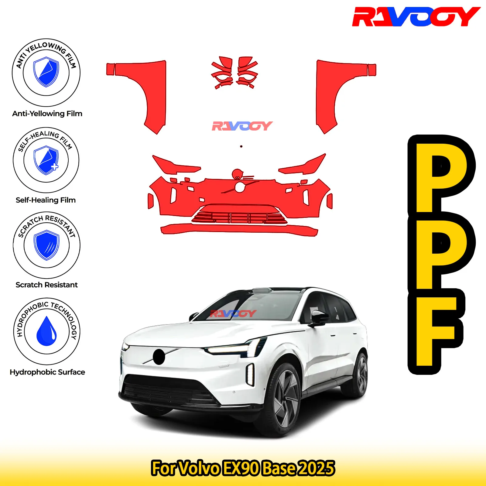 

For Volvo EX90 Base 2025 Glossy Matte Black Precut front PPF Kit Paint Protection Film