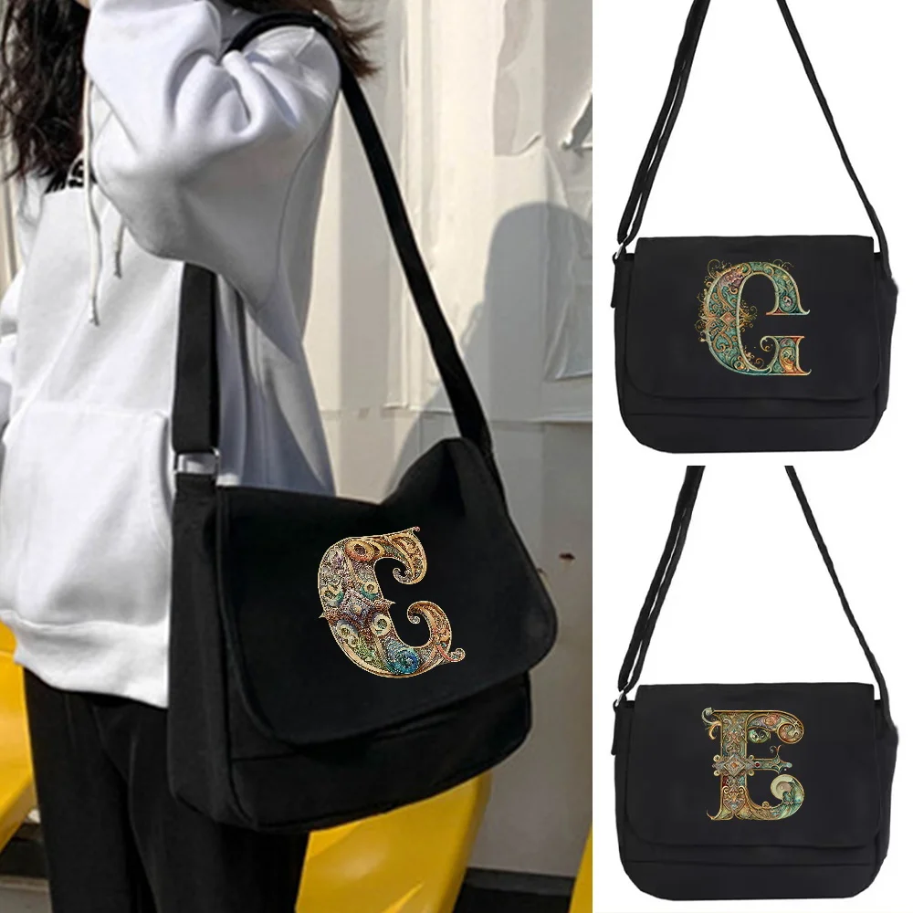 2023 Trendy Graphic Letter Print Large Capacity Travel Versatile Crossbody Bag for Men/women Simple and Lazy Canvas Shoulder Bag