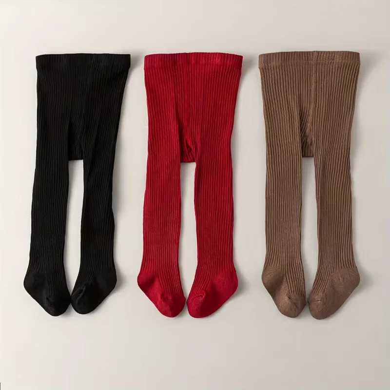 3-Pack baby leggings children's vertical striped tights, solid color Joker style, very suitable for girls' daily wear.