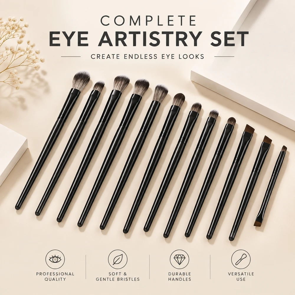 10Pcs Soft Eye Shadow Brush Set Black Handle Eyeshadow Blender Liner Knife Edge Detailing Small Makeup Tools Kit
