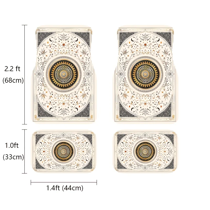 Islamic Ethnic White Black Golden Mandala Car Floor Mats, All-Season Breathable Car Liners, Machine Washable Non-Shedding With P