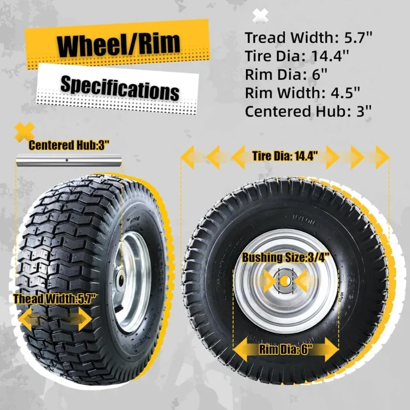 

15x6.00-6 Передние шины и колеса для газонокосилки в сборе, 4-слойные пневматические 3 центральные ступицы, 3 4 подшипника для газонокосилки