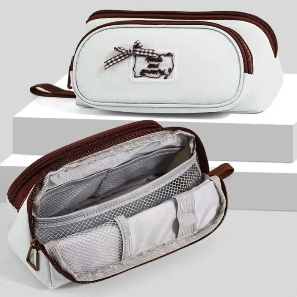 

Triangle Magnetic Bow Pen Bag Multi-layer Large Capacity Korean Style Pen Pouch Bowknot Storage Pocket Pencil Case Girls Gift