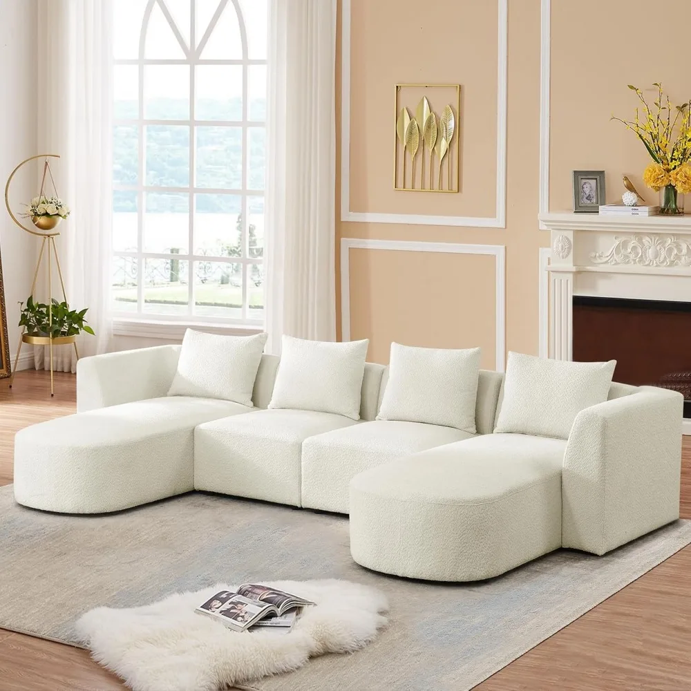 

Modular Sectional Sofa,Modern Minimalist Sherpa U Shaped Couch Set with Two Single Seats and Two Chaises, Comfy Boucle Couches