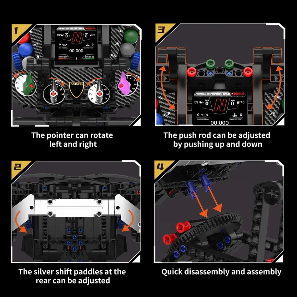 MOC Technical Classic Racing Simulator Steering Wheel Building Blocks Creative Mobile Phone Holder Bricks Toy for Adult Kid Gift