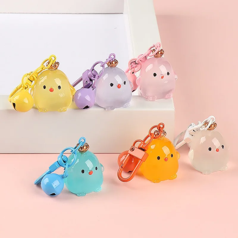 

6 Color Luminous Crown Chicken Car Keychain,Glow In The Dark Key Chain Holder Men Women Birthday Cute Sweet girl Doll Gifts