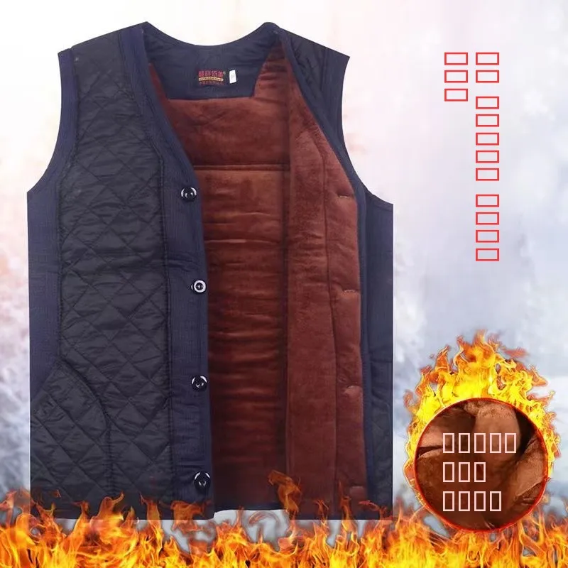

Thiened Camel down Winter Vest for Middle-Aged And ly Men Warm Cozy Fce-Lined Open Cardigan Cotton Jaet