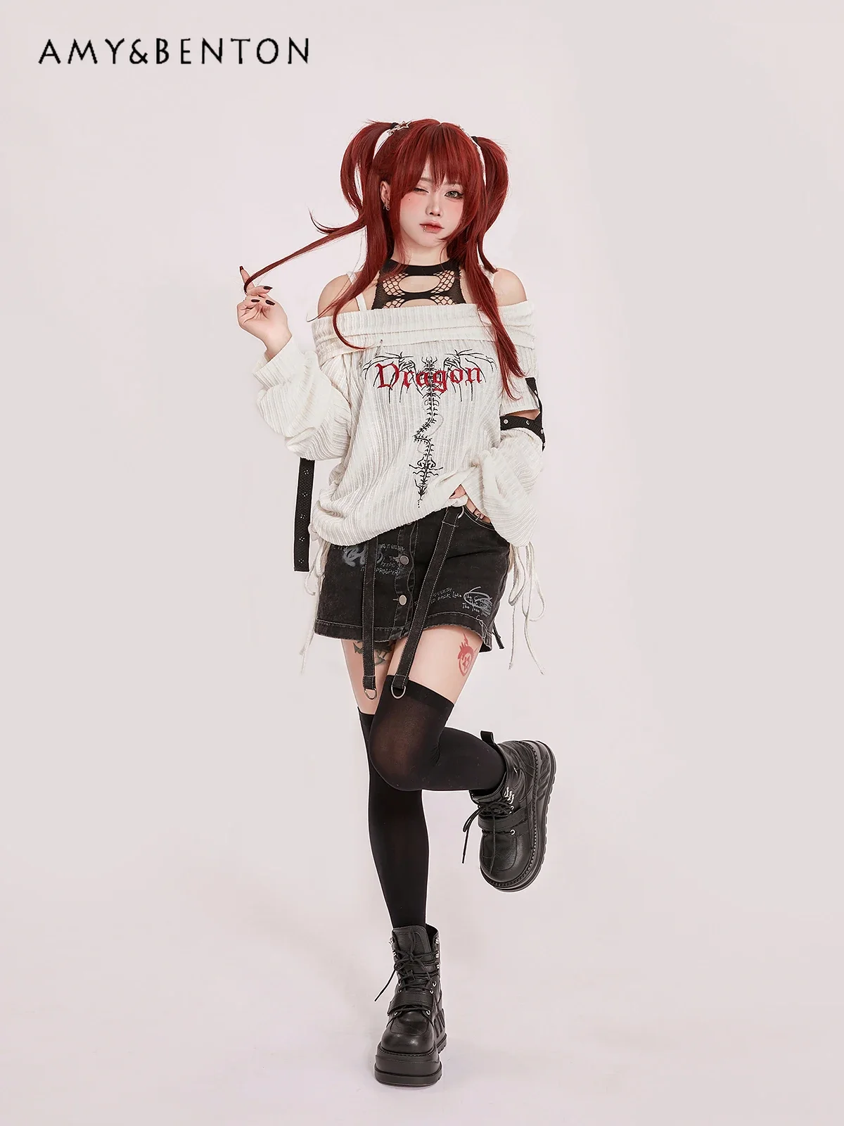 Harajuku Punk Hot Girl Cartoon Printed High Waist Slim Do Old Jeans Shorts for Women Subculture Goth Sexy Shorts Skirts Students