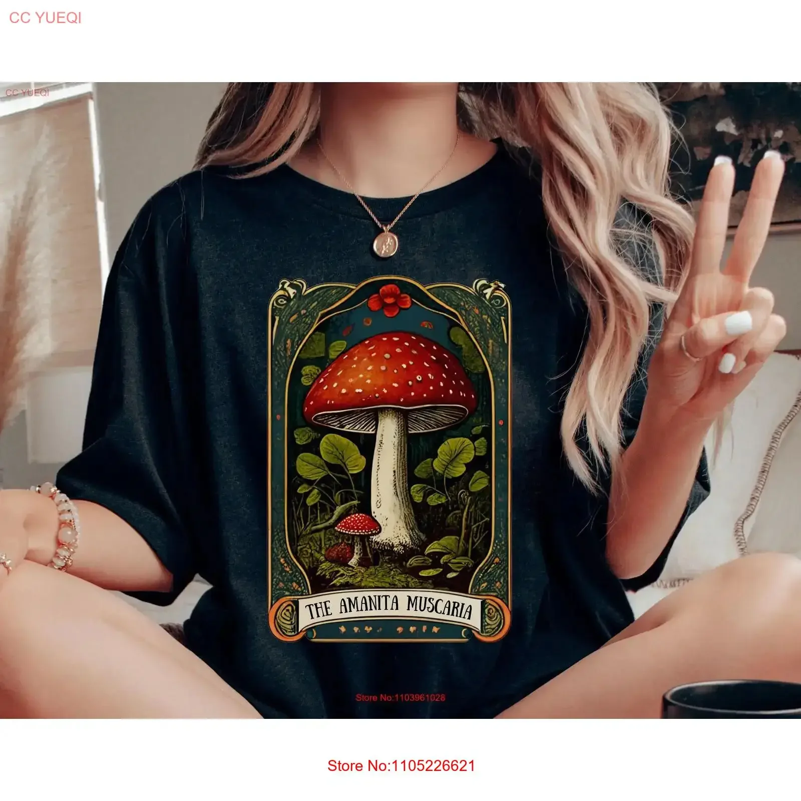 Camiseta de hongos mágicos, estilo Cottagecore, Tarot, Amanita, Toadstool, Fungus, Fly Agaric, hongos rojos, vintage, lavada, streetwear, moda casual