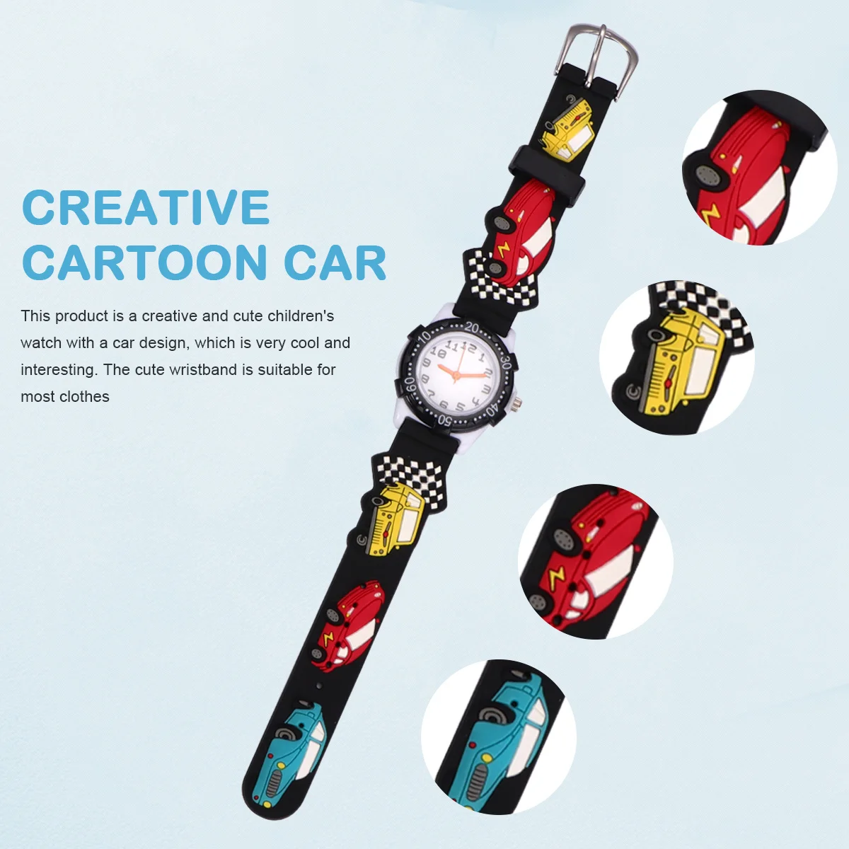 3D Cartoon Waterproof Watch Black Car Pattern Durable Wristband Comfortable for Gift 3D Watch
