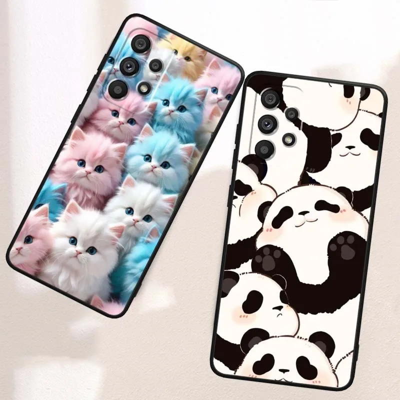 Cartoon Animals Cute Phone Case For Samsung A73 A72 A71 A55 A54 A53 A52 A51 A13 A22 A16 A15 A12 A14 A26 A07 5G Black view 2