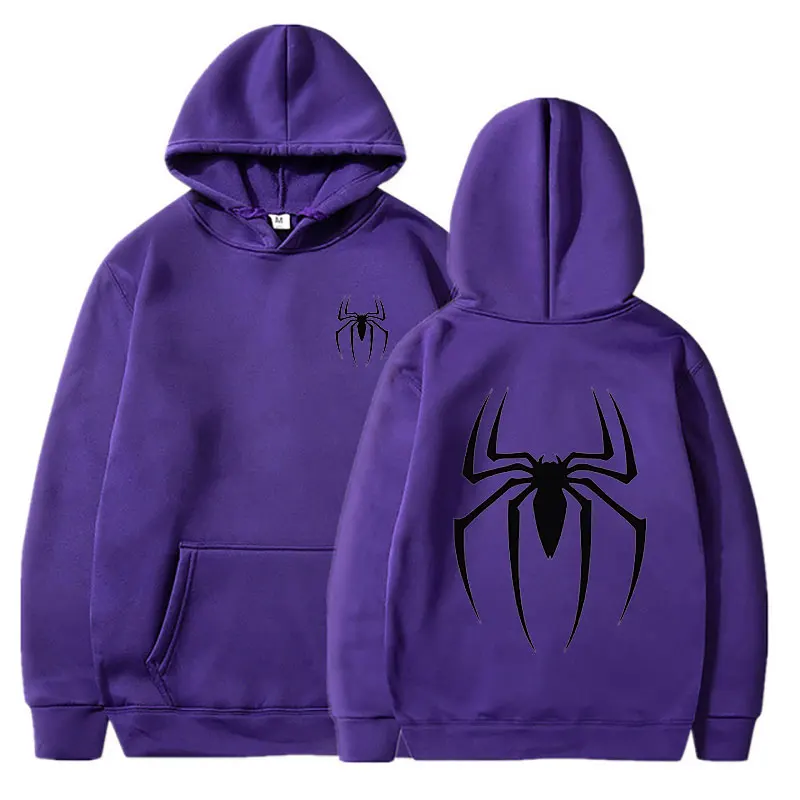 Mens Y2K Spider Print Hooded Streetwear Retro Clothing Loose Hip