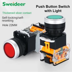 LED Push Button Switch Momentary Self Reset Latching ON/OFF Power Switch with Light 22mm 12V 24V 110V 220V Red Green 1NO1NC 2NO
