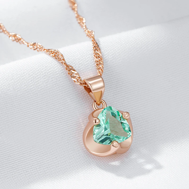 Kinel Hot Simple Romantic Green Natural Zircon Bridal Pendant Necklace Luxury 585 Rose Gold Color Daily Fine Jewelry Women Gift