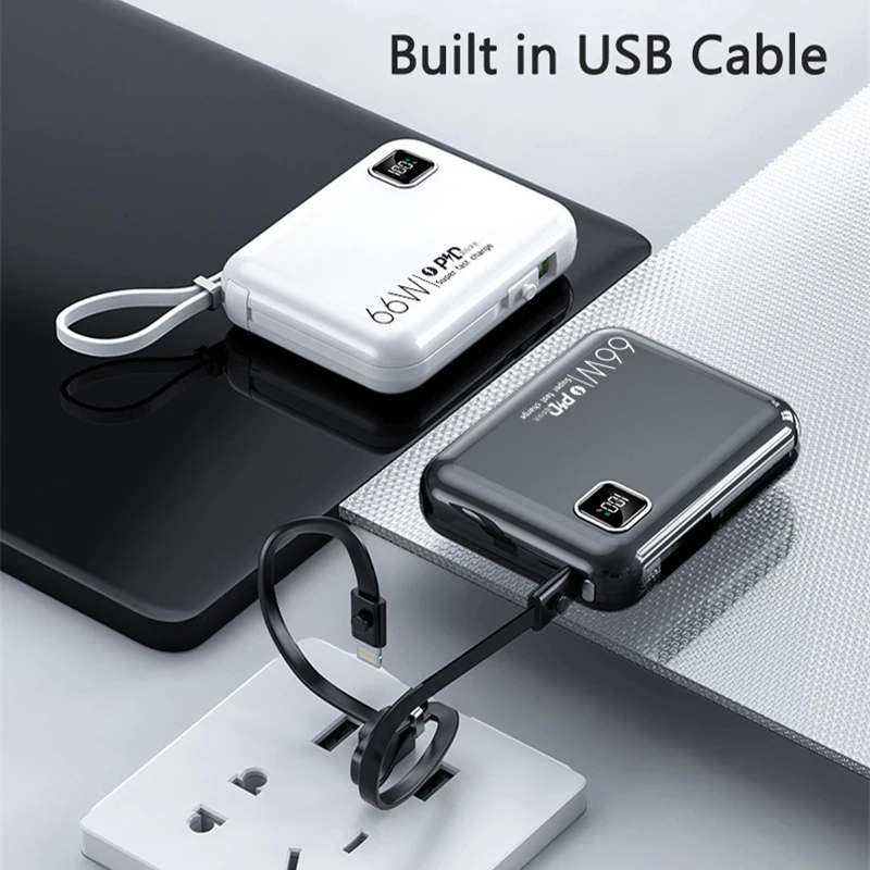 Mini Power Bank with Cable 66W PD Super Fast Charging Powerbank External Battery Pack for iPhone Samsung Huawei Xiaomi Poverbank view 4