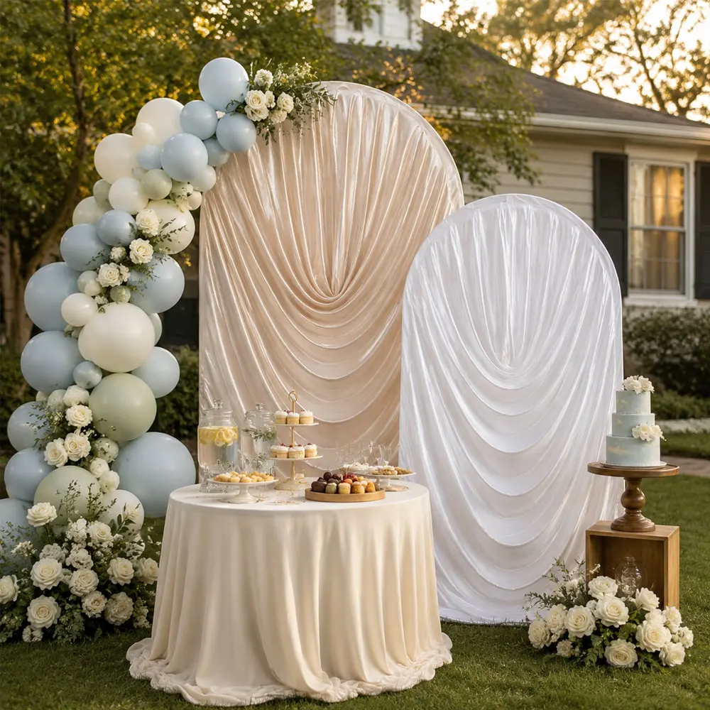 1 pièce de couverture d'arche en satin glacé, toile de fond de fête transparente nacrée à effet vague d'eau, couverture uniquement, support non inclus.